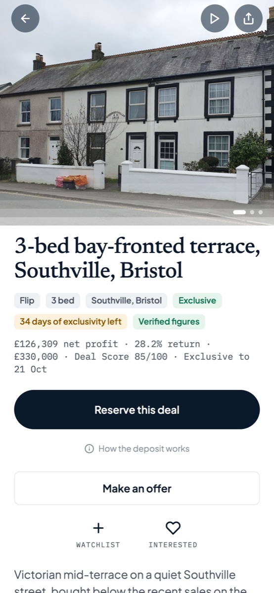 A deal page: photo, verified figures, Reserve this deal